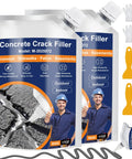 Self Leveling Concrete Crack Filler Quick Cure Cement Sealant For Driveways Patios Easy Fix Gray Waterproof Outdoor Joint Caulk No Sweat Two Pack Heavy Duty Repair Glue with applicators and gloves