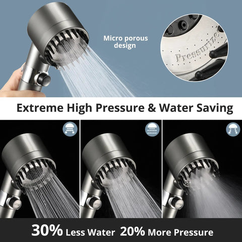 Filtered Shower Head With Handheld For Hard Water High Pressure Experience With On Off Switch And Extra Long Hose Two Filters Gun Grey