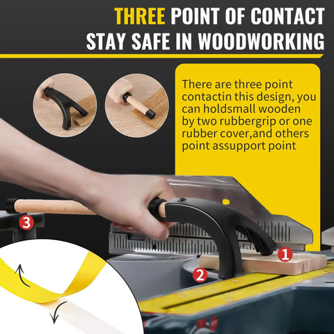 Miter Saw Hold Down Stick And 5 Pack 14 By 2 Inch Zero Gap Woodworking Tape Set For Safer Cuts demonstration on saw.