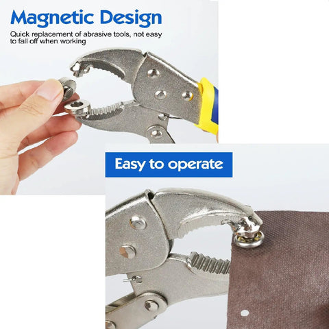 Snap Button Kit Tool with magnetic design for easy snap installation on fabric with 15mm metal snap buttons shown in use.