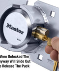 Chrome Puck Lock With Hidden Shackle Heavy Duty Solid Steel Pad Lock For Trucks Trailers And Vans Includes Hasps And Key