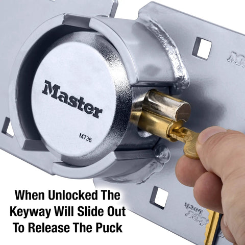 Chrome Puck Lock With Hidden Shackle Heavy Duty Solid Steel Pad Lock For Trucks Trailers And Vans Includes Hasps And Key