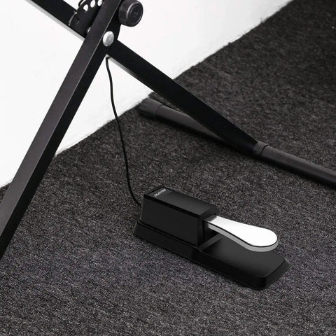 Universal Sustain Pedal For Yamaha Casio MIDI Roland Digital Keyboards And Pianos With Polarity Switch on carpeted floor