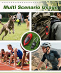Multi-use 125 dB Bear Horn with compass and thermometer for hiking, biking, camping; compact red design shown on backpack.