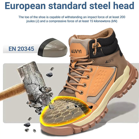 Steel Toe Work Boots For Men With Wide Toe Cap, Built Tough And Slip Resistant, Waterproof Leather, Puncture Proof Footwear