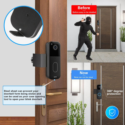Anti Theft Adhesive Doorbell Mount Bracket For Video Doorbell No Drilling shown installed on a wooden door for theft prevention.