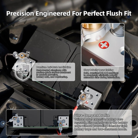 Heavy Duty Battery Terminal Distribution Block With 14 Port Connectors And Vertical Brass Adapters For Car Audio Marine Automotive, Clamp Design For Reliable Connections, Compatible With 6V-48V Systems Up To 4/0 AWG Positive And Negative Pair, flush fit on battery