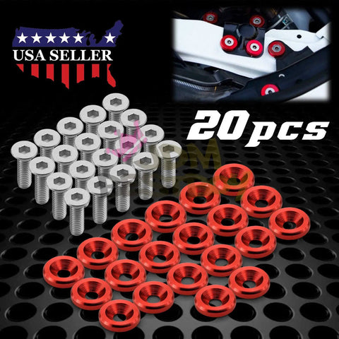 Orange Billet Aluminum Fender Bumper Washer Bolt Dress Up Kit For Engine Bay M6x15mm 6061 T6 Grade 20 Piece Set