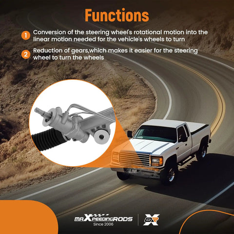 Hydraulic Power Steering Rack And Pinion For Chevrolet Silverado 1500 And GMC Sierra 1500 1999 2006 Replacement OE 221000 971000 Direct Fit Drop In RWD Ready For Everyday Driving And Heavy Towing. Functions highlighted on image.