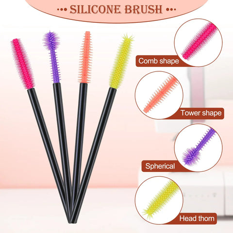 Four silicone brushes with varied shapes and colored bristles, part of the Complete 14 Piece Sewing Machine Cleaning Kit.