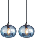 Stylish Hand Blown Glass Pendant Lights For Kitchen Island In Blue Marble Finish Modern Rustic Farmhouse Style With Brushed Nickel Hardware 8.7 Inch Diameter 2 Pack