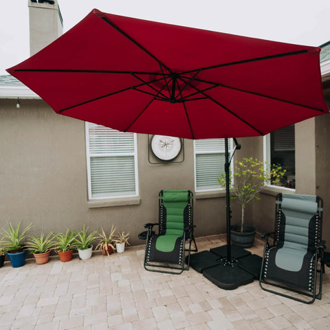Heavy Duty Offset Umbrella Base Weight Set For Cantilever Umbrellas Fill With Water Or Sand Up To 170 Lbs Four Piece Resin Plates Black