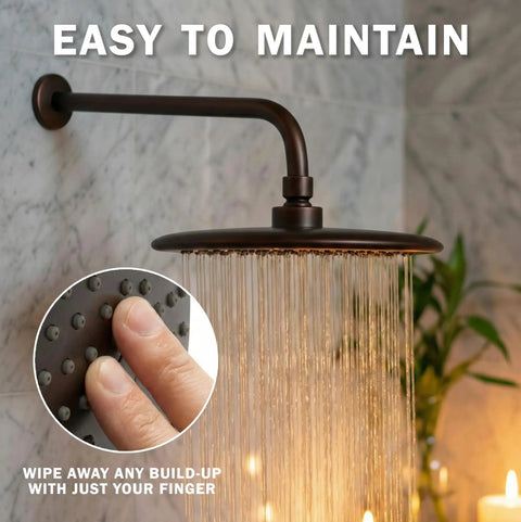 9 Inch Rainfall Waterfall Showerhead With Self Clean Nozzles For A Full Body Drench High Flow 2.5 GPM Oil Rubbed Bronze Ceiling Mounted