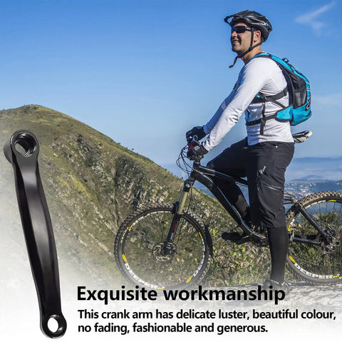 Left Crank Arm Set For Mountain And Road Bikes 170mm Center To Center with cyclist on mountain trail