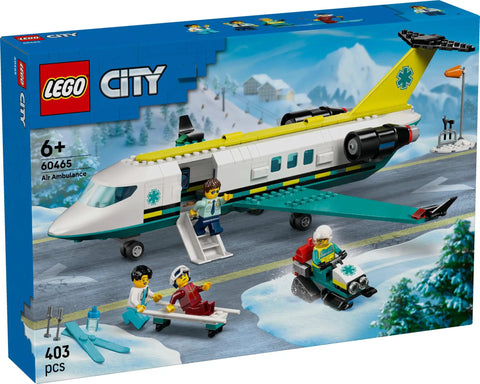 Sky Rescue Air Ambulance Building Blocks Toy Set Ages 6 7 8 9 Totally Educational Airplane Airport Scene With Pilot Doctor Paramedic Skier Mini Figures And Snow Scooter Birthday Gift For Boys And Girls on box cover showing assembled toy