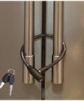 Fridge Lock 5 Pack Keyed Alike For French Door Refrigerators And Cabinets, heavy-duty stainless steel cable lock securing fridge handles.