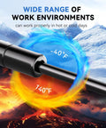 Solid As A Rock Gas Strut Lift Supports 20 Inch Long 60 Pound Force for extreme temperature environments from -40°F to 140°F.