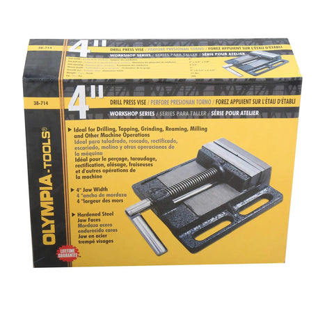 Packaging of Flat Drill Press Vise 4 Inch For Home Shop Use Heavy Duty Malleable Cast Steel Body with 4 Hole Reinforced Base