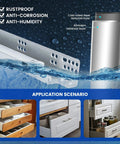 Heavy Duty Undermount Drawer Slides With Smooth As Butter Soft Close Hydraulics And Full Extension Pull Out Track in water, showing anti-corrosion features.