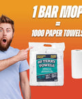 Man surprised by Bulk Terry Cloth Cleaning Rags 300 Pack, 14x17 Inch 100% Cotton Towels for Kitchen, Auto Shop, and Bar Use display