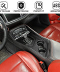 Slick ABS Carbon Fiber Gear Shift Lever Panel Trim Fits 2015-2025 Dodge Challenger Console Shifter Cover shown on vehicle interior.