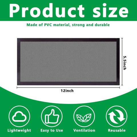 8 Pack Magnetic Floor Vent Covers 5.5x12 Inch Rectangle PVC Mesh Screen Vents For Floor Wall And Ceiling Traps Debris Hair And Insects Easy Snap On Black, product size dimensions