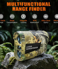 Premium Huntin Laser Rangefinder With 1000 Yard Range Rechargeable Battery Slope And Angle Compensation Speed Tracking Scan Mode 6X Magnification Waterproof Camo Ideal For Huntin Golf And Archery placement on rock in forest