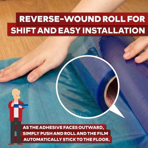 Blue Self Adhesive Floor Protection Film Roll 24 Inch By 200 Foot, 3 Mil Thick For Hardwood Floors Protect Against Paint Splatter