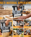 A Total Game Changer 20V Cordless Brad Nailer And Staple Gun Kit used for photo framing, upholstery, and DIY wood projects.