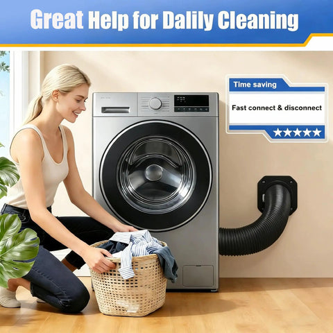 Magnetic Dryer Vent Connector Kit for easy clean up and quick disconnect attached to washing machine and flexible vent hose