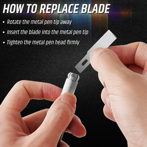 Hands demonstrating blade replacement for Ultimate 16 Piece Exacto Knife Set With Magnetic Storage Case For Crafting And Hobby Projects.