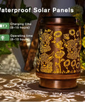 Watering Can Lantern Lights Solar Outdoor Garden Decor Waterproof Kettle Lamp with star art glowing on grass.