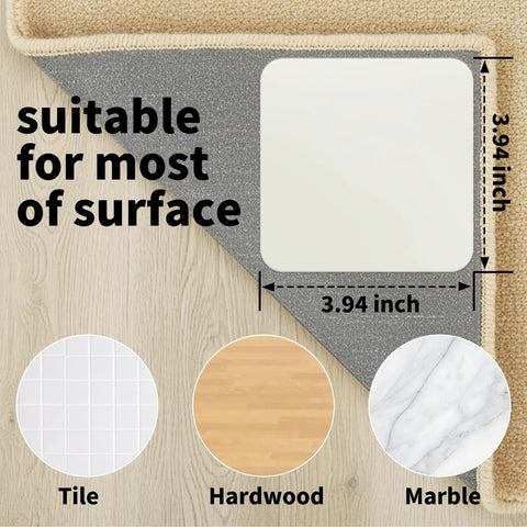 Low Profile Rug Tape For Hardwood Floors 12 Pack Reusable Non Slip Rug Pad suitable for tile, hardwood, or marble.