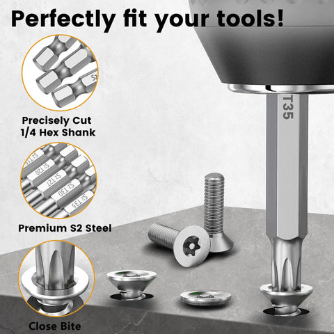14 Piece Security Torx Bit Set With Tamper Proof Bits T4 To T40 3 Inch Long S2 Steel Built For Tough Jobs Pro Grade Magnetic