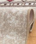 Close-up of beige Non Slip Stair Treads Peel And Stick Rugs Set Of 13 With Modern Border 8X30 Inches Gray on wooden floor