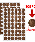 Slick Brown Screw Hole Cover Stickers 108 Piece Self Adhesive Round Caps displaying 21mm PVC caps on peel-off sheets