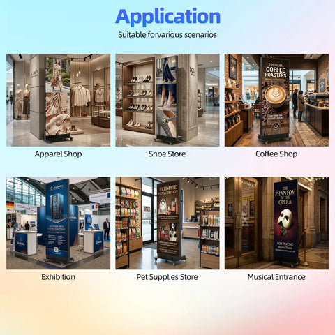 80 Inch Led Poster Screen Featuring A Slick Foldable Design For Digital Signage Display With P1.86 Pixel Pitch in various store applications.