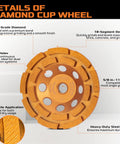 Top Tier Double Row Segmented Diamond Concrete Grinding Wheel For 4 1/2 Inch Angle Grinders 5/8-11 Arbor features an 18-segment design.