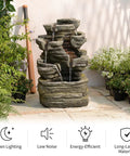 Six Tier Cascading Rock Outdoor Water Fountain With Lights For Garden Patio Backyard Deck And Porch No Fuss Setup With Pump 24.4 Inch High 110V Plug