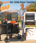 Double Wagon Stroller For Two Kids With Canopy And Removable Seat Pads One Hand Fold Shock Absorbent Wheels Safety Harness