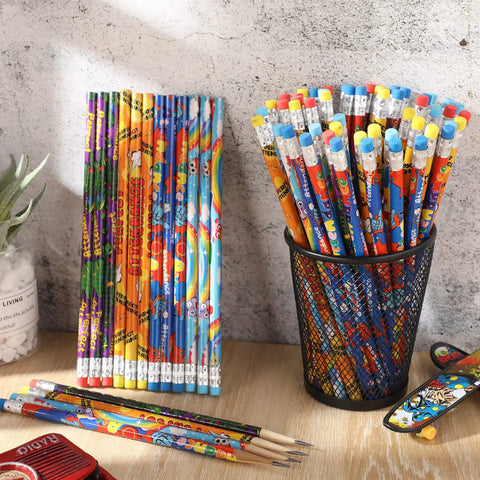 144 Count Attendance Pencils With Erasers For Back To School Kids Assorted Wooden Pencils 19 Cm Long With 4 Patterns