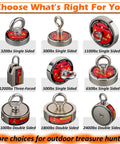 Mutuactor magnet fishing kit: nine neodymium magnets (N52) with varying pull ratings from 320 to 2400 lbs