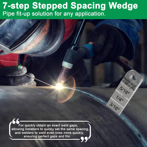 Two Pack 7 Stepped Pipe Spacer Wedge Gauge Three Quarter Inch By Four Inch For Pipe Spacing And Welding in use on pipes