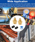 Brass adapter fittings for HVAC systems, 1/4 SAE to 1/4 NPT, highlighting wide application in air conditioning.