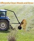 Tractor towing 60 Inch Tow Behind Lawn Dethatcher With 24 Spring Steel Tines, Heavy Duty Pine Needle And Pine Straw Rake for yard cleanup