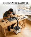 Man soldering at desk using Beefy Solder Fume Extractor With 100W Motor And 200 Cubic Meters Per Hour Airflow, 3 Stage HEPA Plus Activated Carbon Filtration