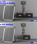 30W 24V Solar Panel Kit With MPPT Charge Controller for RV Car Boat Tractor and Camping shown with 12V and 24V batteries