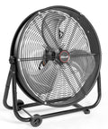 High Velocity 24 Inch Industrial Shop Drum Fan With Tilt Head, Rolling Floor Fan For Garage Gym, All Metal Construction, 3 Speeds