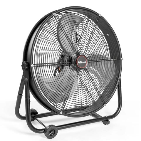 High Velocity 24 Inch Industrial Shop Drum Fan With Tilt Head, Rolling Floor Fan For Garage Gym, All Metal Construction, 3 Speeds