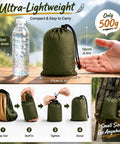 Double Camping Hammock All-In-One Set in Fruit Green Gradient packed in compact carry bag next to water bottle for size comparison